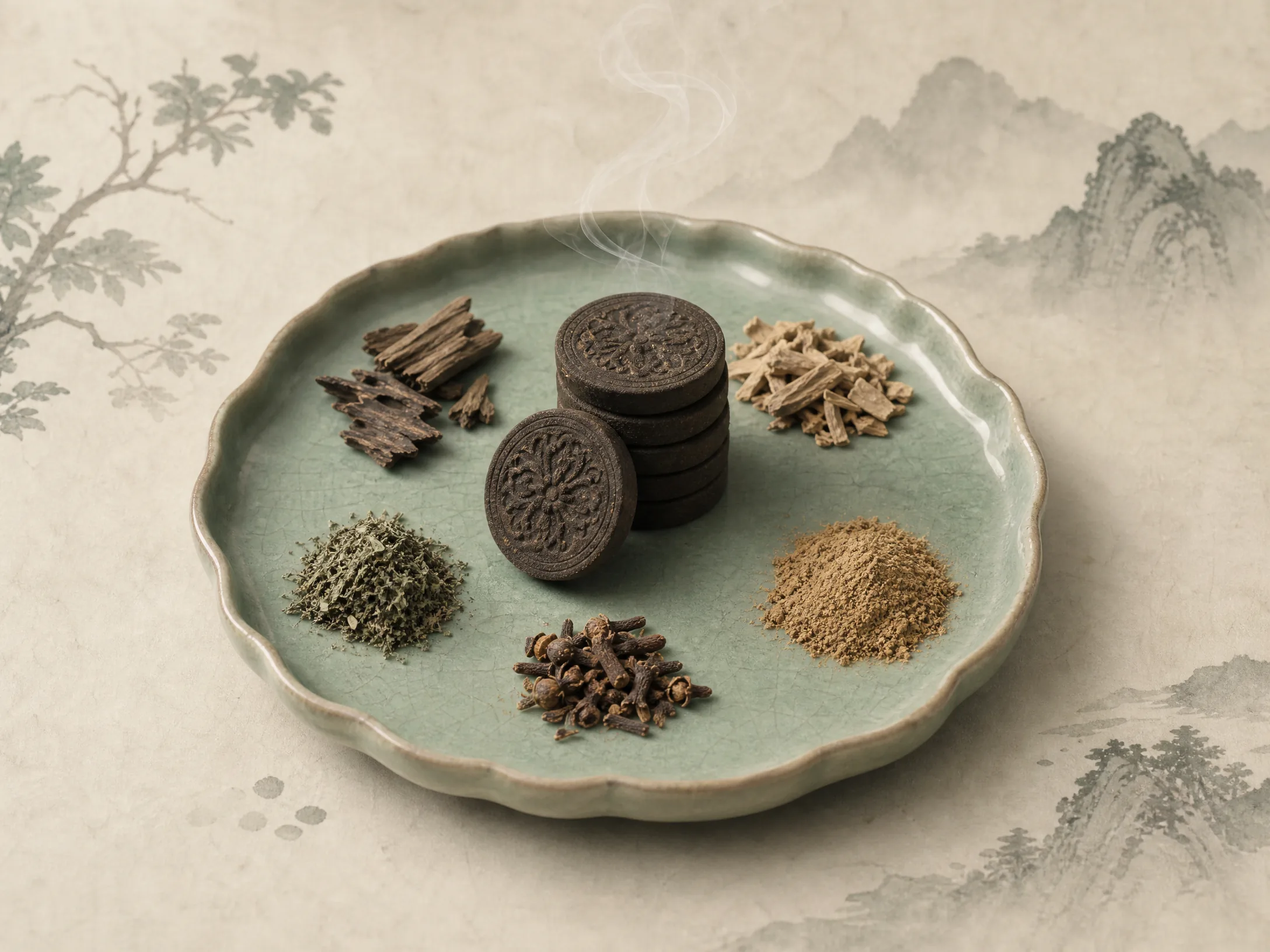 二苏旧局合香——承苏轼苏辙文脉的文人合香，压制成香饼陈于青瓷托盘
